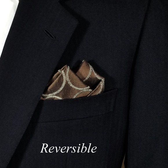 100% Silk Bronze Stitch Circles Pre-Folded Pocket Square Insert - Picture 4 of 8